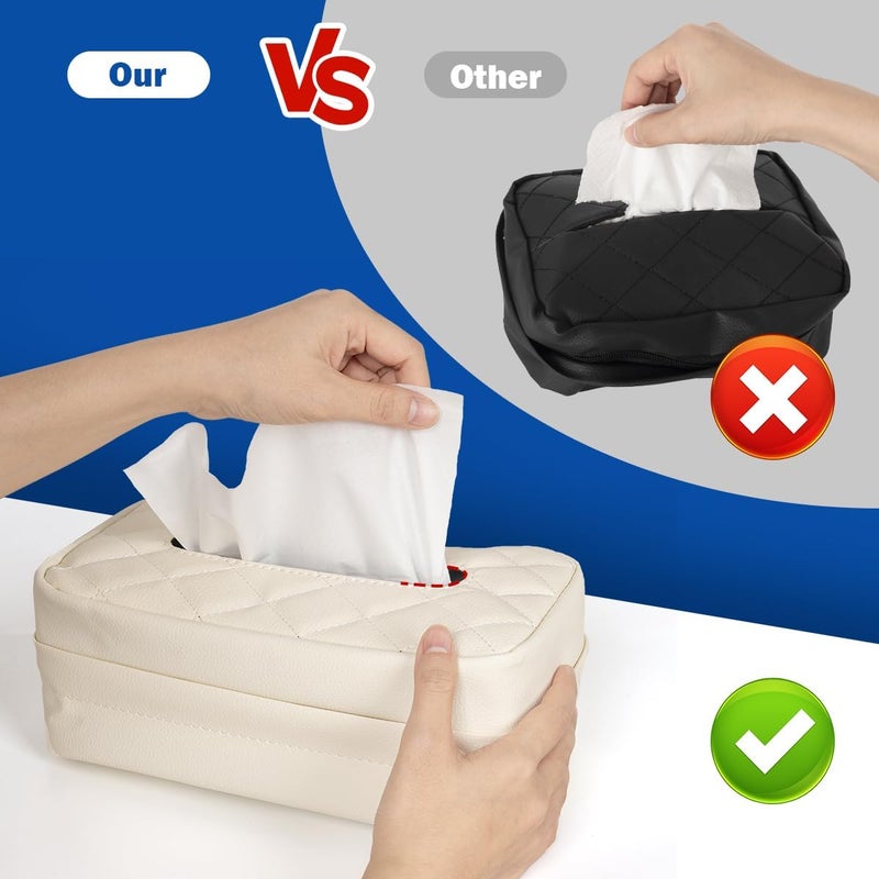 VETERBONE Car Tissue Holder, Standard PU Leather Napkin Organizer for Backseat, Extra Large Fits 120-150 Tissues per Box, 9.84'' x 3.94'' x 5.51'' (Beige) - Image 2